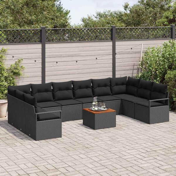 vidaXL Gartensofa-set mit Kissen 11 pcs Schwarz Poly-Rattan