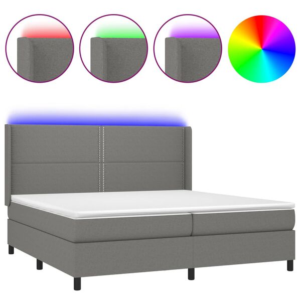 vidaXL Boxspringbett mit Matratze & LED Dunkelgrau 200x200 cm Stoff