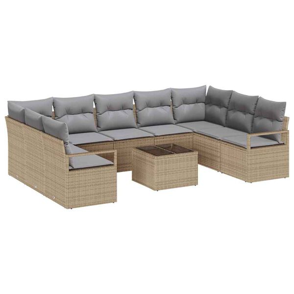 vidaXL Sofa Set mit Kissen 10 pcs Beige Poly Rattan