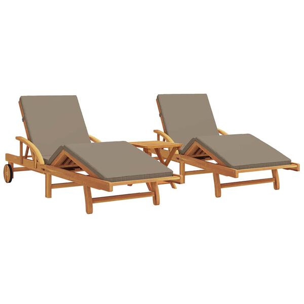 vidaXL Sonnenliege 3 pcs Taupe Massivholz Akazie
