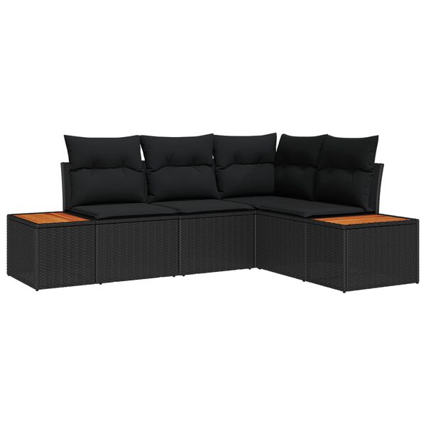vidaXL Gartensofa-set mit Kissen mit Speicher 4 pcs Schwarz Polyrattan