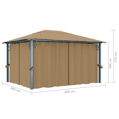 vidaXL Pavillon mit Vorhang 400x300 cm Taupe Aluminium
