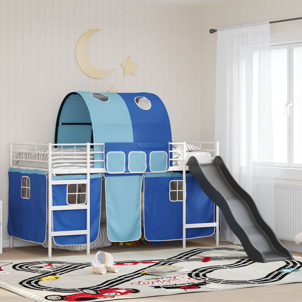 vidaXL Kinder-Etagenbett Wei&szlig; und Blau 79,5 x 200 cm Metall