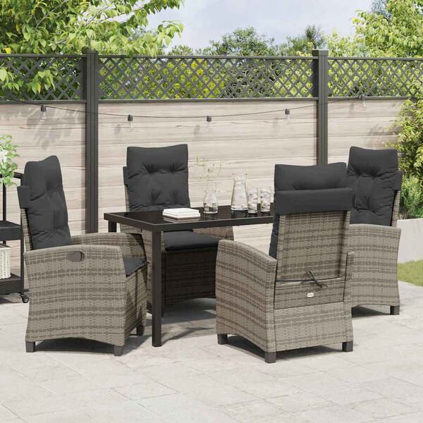 vidaXL Garten Essgruppe mit Kissen 5 pcs Grau Poly-Rattan