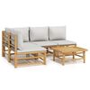vidaXL 5-tlg. Garten-Lounge-Set mit Hellgrauen Kissen Bambus