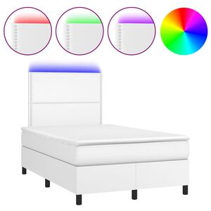 vidaXL Boxspringbett mit Matratze & LED Wei&szlig; 120x200 cm Kunstleder