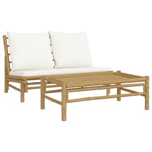 vidaXL 2-tlg. Garten-Lounge-Set mit Cremewei&szlig;en Kissen Bambus