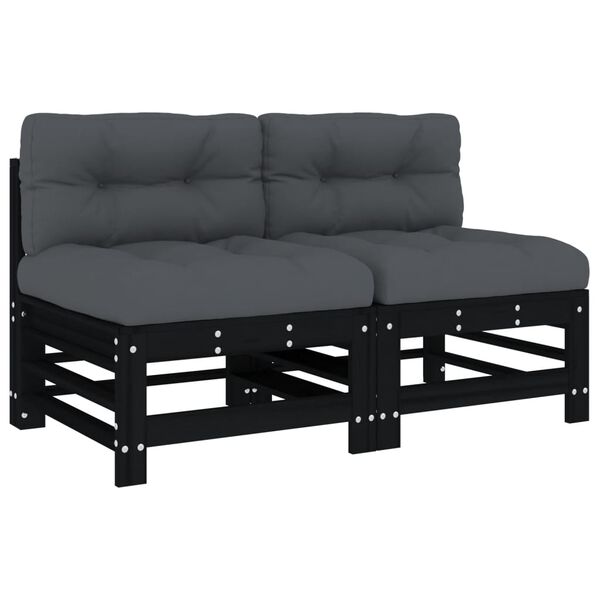 vidaXL Mittelsofas mit Kissen 2 Stk. Schwarz Massivholz Kiefer