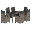 vidaXL 7-tlg. Garten-Essgruppe mit Kissen Grau Poly Rattan