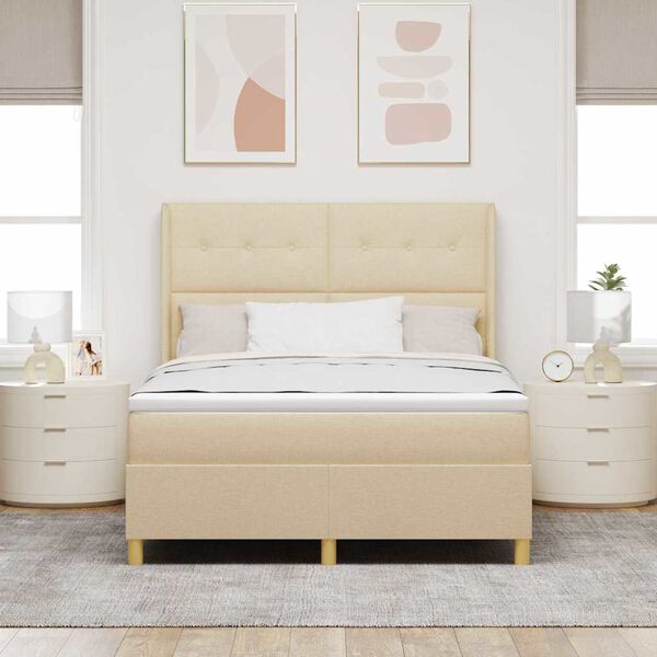 vidaXL Boxspringbett mit Matratze Creme 160 x 200 cm Stoff