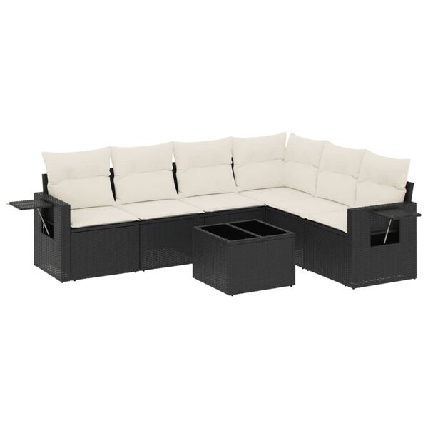 vidaXL 7-tlg. Garten-Sofagarnitur mit Kissen Schwarz Poly Rattan