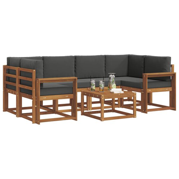 vidaXL Outdoor-Sofagarnitur mit Kissen 7 pcs Natur und Anthrazit