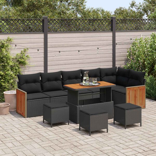 vidaXL Gartensofa-set mit Kissen 12 pcs Schwarz Poly-Rattan