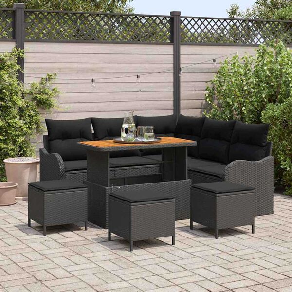 vidaXL Garten-Sofa-Set mit Kissen mit Speicher 9 pcs Schwarz