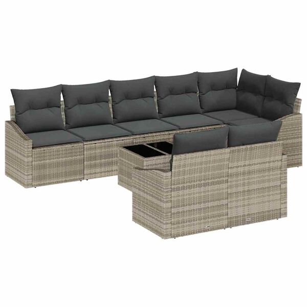 vidaXL Sofa Set mit Kissen 9 pcs Hellgrau Poly Rattan