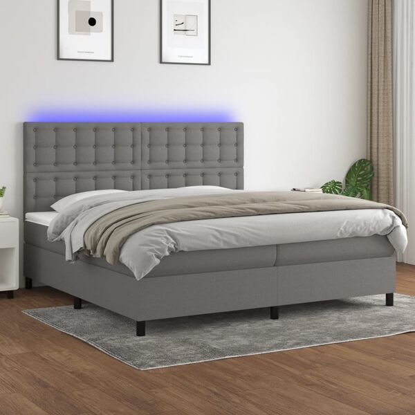 vidaXL Boxspringbett mit Matratze & LED Dunkelgrau 200x200 cm Stoff