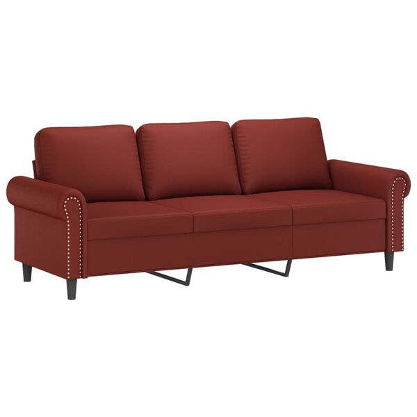 vidaXL 3-Sitzer-Sofa mit Hocker Weinrot 180 cm Kunstleder