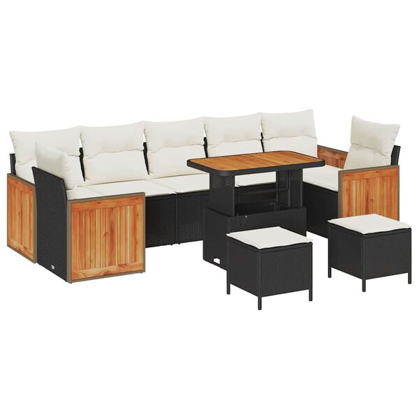 vidaXL Garten-Sofa-Set mit Kissen 10 pcs Schwarz und Creme