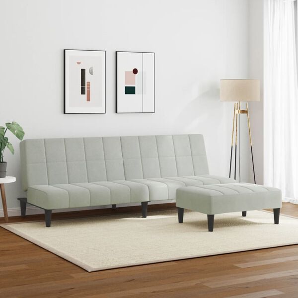 vidaXL Schlafsofa 2-Sitzer mit Fu&szlig;hocker Hellgrau Samt