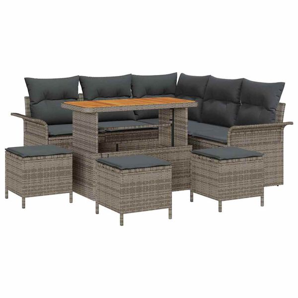 vidaXL Garten-Sofa-Set mit Kissen mit Speicher mit Kissen 9 pcs Grau
