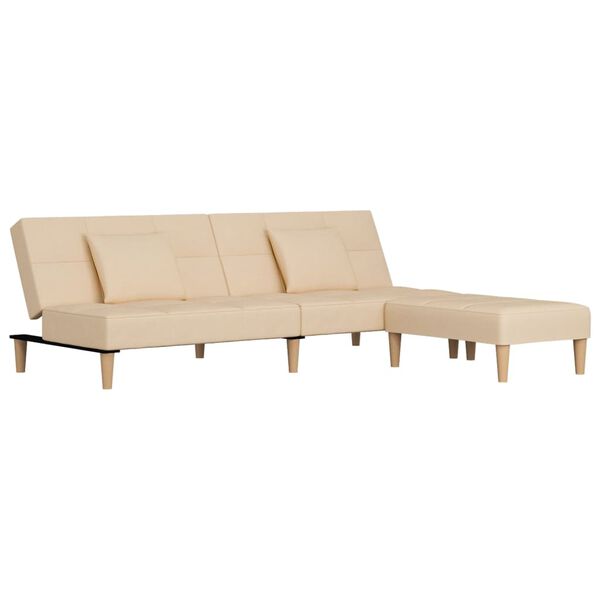 vidaXL Schlafsofa 2-Sitzer mit 2 Kissen & Hocker Creme Stoff