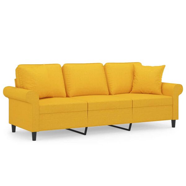 vidaXL 3-Sitzer-Sofa mit Kissen Hellgelb 180 cm Stoff