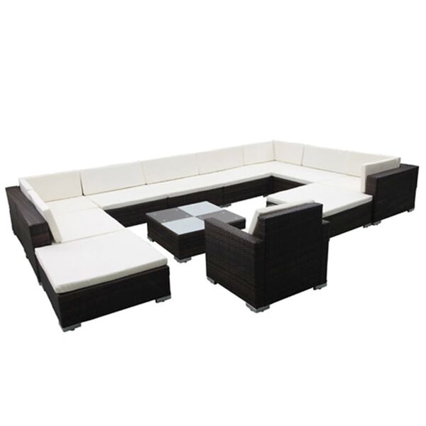 vidaXL 12-tlg. Garten-Lounge-Set mit Kissen Poly Rattan Schwarz