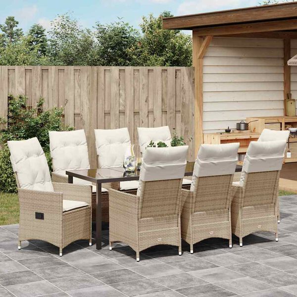 vidaXL Garten Essgruppe mit Kissen 9 pcs Beige Poly-Rattan
