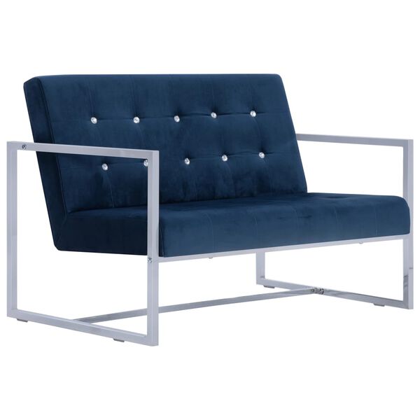 vidaXL 2-Sitzer-Sofa mit Armlehnen Blau Chrom und Samt