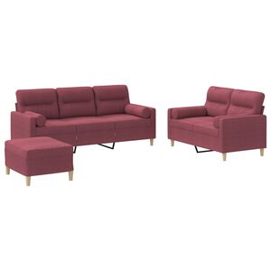 vidaXL 3-tlg. Sofagarnitur mit Kissen Weinrot Stoff