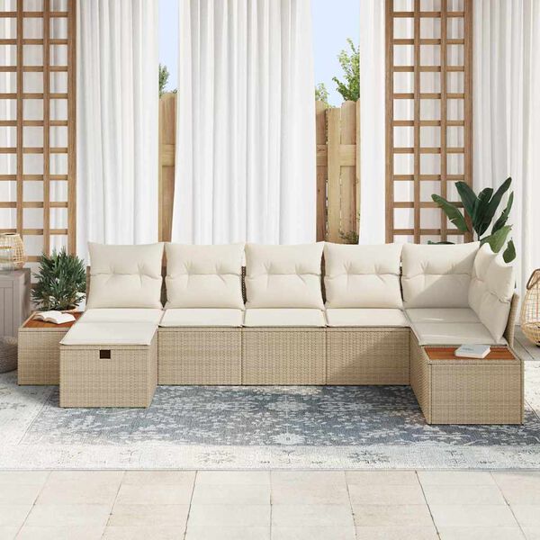 vidaXL Gartensofa-set mit Kissen mit Speicher 7 pcs Beige Poly-Rattan