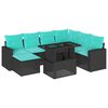 vidaXL 8-teiliges Gartensofa-Set mit Kissen, schwarzes Polyrattan