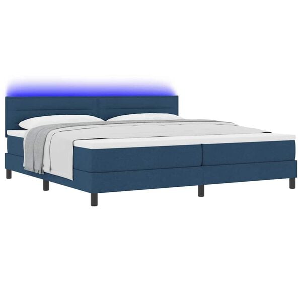 vidaXL Boxspringbett mit Matratze mit LED Blau 200 x 200 cm Stoff