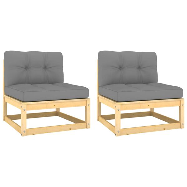 vidaXL Garten-Mittelsofas mit Grauen Kissen 2 Stk. Massivholz Kiefer