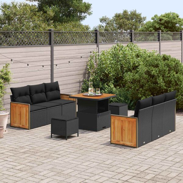 vidaXL Gartensofa-set mit Kissen 11 pcs Schwarz Poly-Rattan