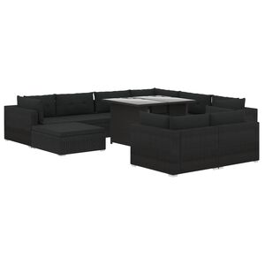 vidaXL 10-tlg. Garten-Lounge-Set mit Auflagen Poly Rattan Schwarz