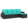 vidaXL 5-teiliges Gartensofa-Set mit Kissen, schwarzes Polyrattan