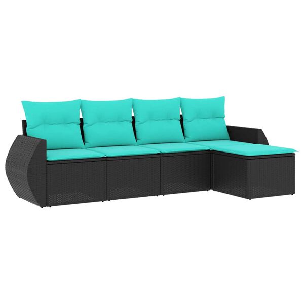 vidaXL 5-teiliges Gartensofa-Set mit Kissen, schwarzes Polyrattan