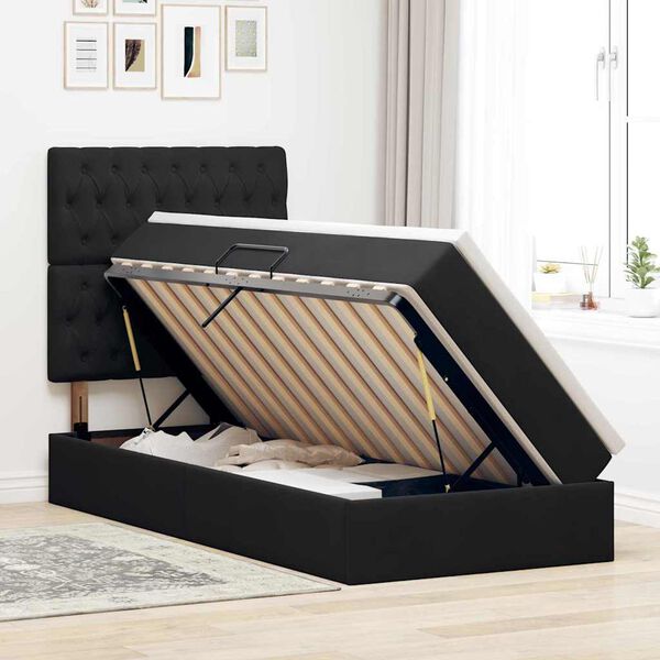 vidaXL Bett mit Stauraum und LED mit Matratze Schwarz 90 x 190 cm Samt