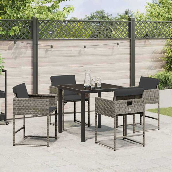 vidaXL Garten Essgruppe 5 pcs Grau Poly-Rattan