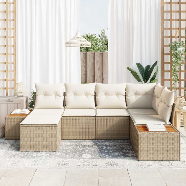 vidaXL Gartensofa-set mit Kissen 6 pcs Beige Poly-Rattan