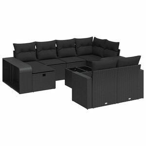 vidaXL 11-tlg. Garten-Sofagarnitur mit Kissen Schwarz Poly Rattan