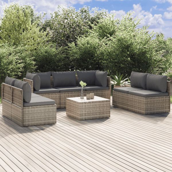 vidaXL 8-tlg. Garten-Lounge-Set mit Kissen Grau Poly Rattan