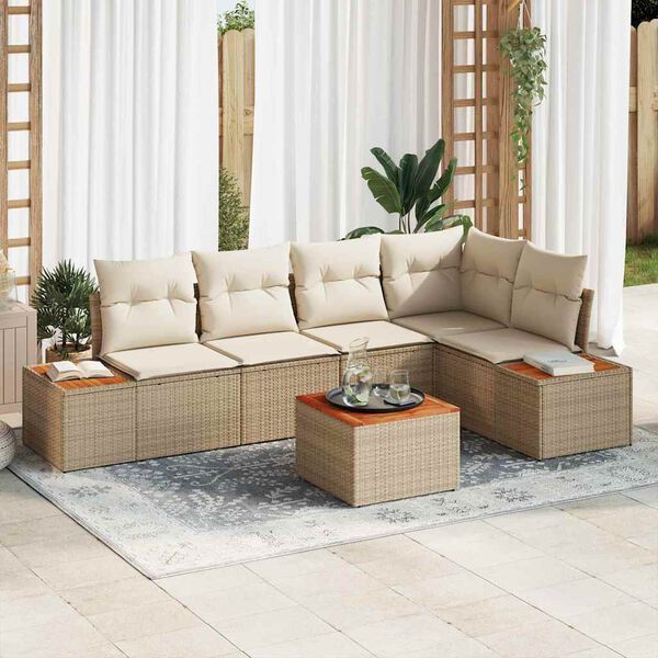 vidaXL Gartensofa-set mit Kissen 6 pcs Beige Poly Rattan