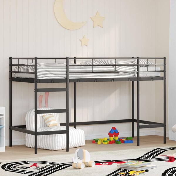 vidaXL Kinderloftbett Schwarz 74,5 x 190 cm Stahl