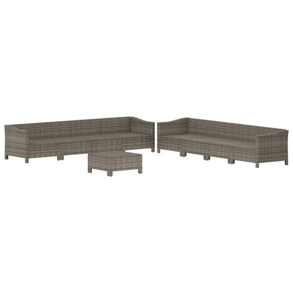 vidaXL 9-tlg. Garten-Lounge-Set mit Kissen Grau Poly Rattan