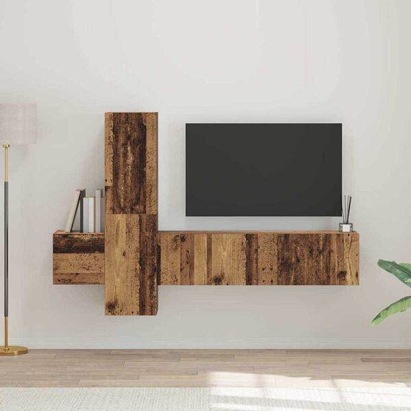 vidaXL TV-Schrankset Wandmontiert 5 pcs Altholz Holzwerkstoff