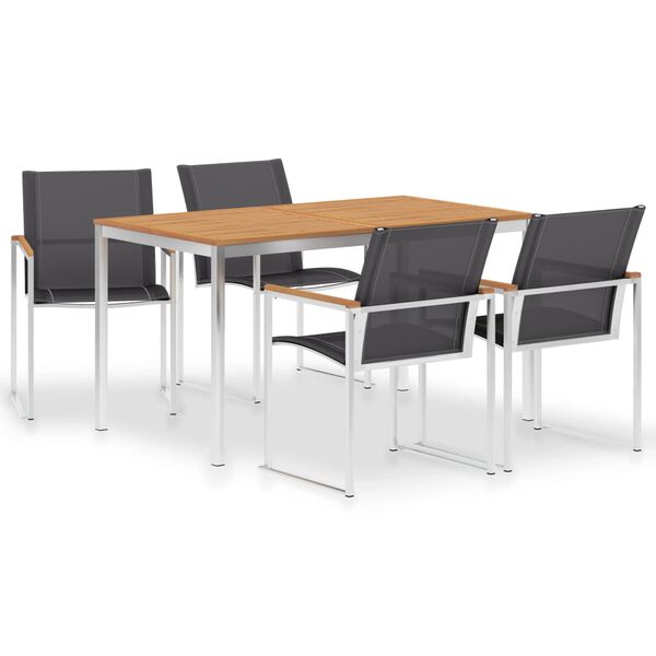 vidaXL 5-tlg. Garten-Essgruppe Teak Massivholz und Edelstahl