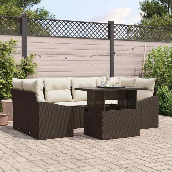 vidaXL Garten-Sofa-Set mit Speicher 7 pcs Braun Poly Rattan