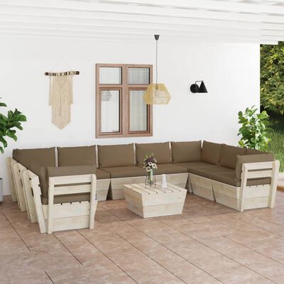 vidaXL 10-tlg. Garten-Sofagarnitur aus Paletten mit Kissen Fichtenholz